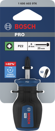 Tua vít ngắn Bosch PRO PZ2 x 25 mm bằng thép S2.